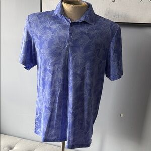 adidas Men's Blue Leaf Pattern Polo Shirt